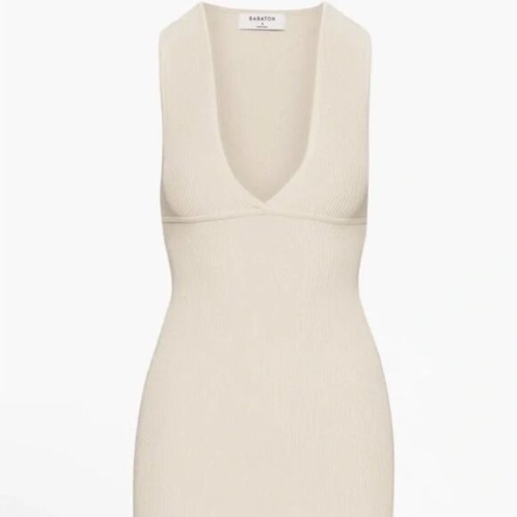 BABATON Aritzia Sculpt Knit Mini Ribbed Deep V Neck Sleeveless Dress Size Large - Picture 2 of 10